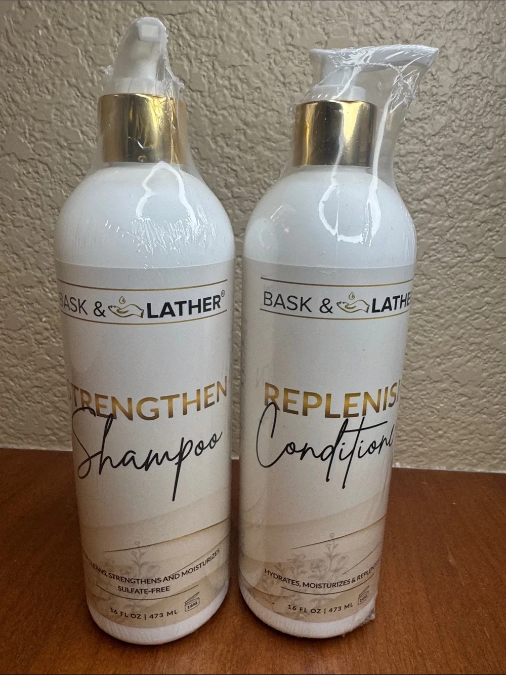 Bask & Lather Strengthen Shampoo and Replenish Conditioner Set - 16oz